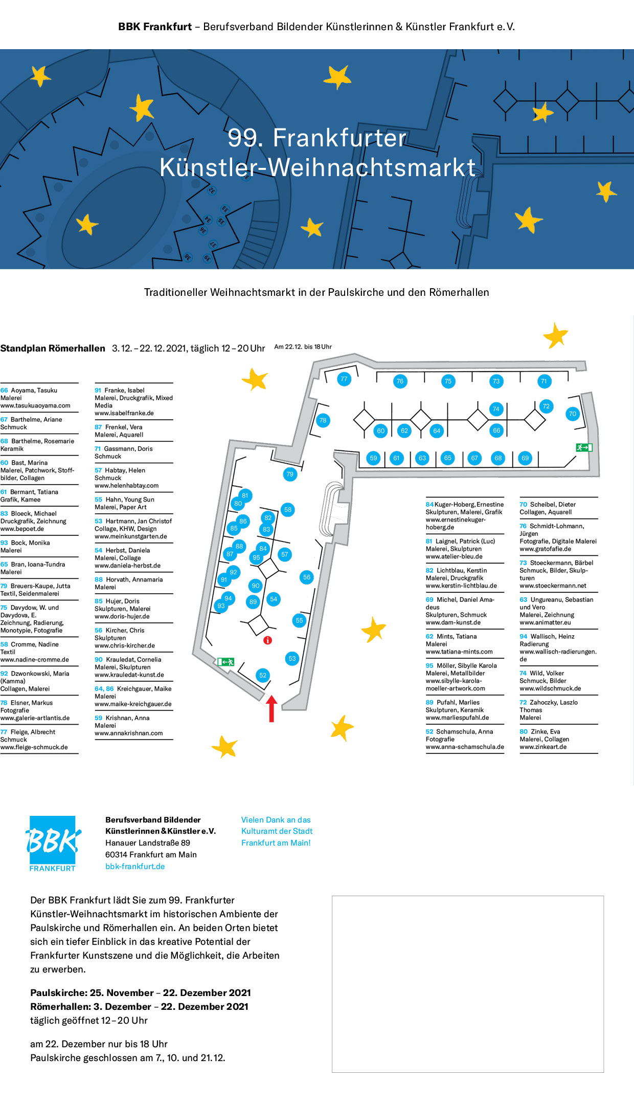 99. Künstlerweihnachtsmarkt in der Paulskirche in Frankfurt